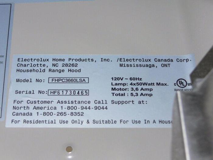 Used Frigidaire FHPC3660LS 36 Inch Island Mount Chimney Range Hood