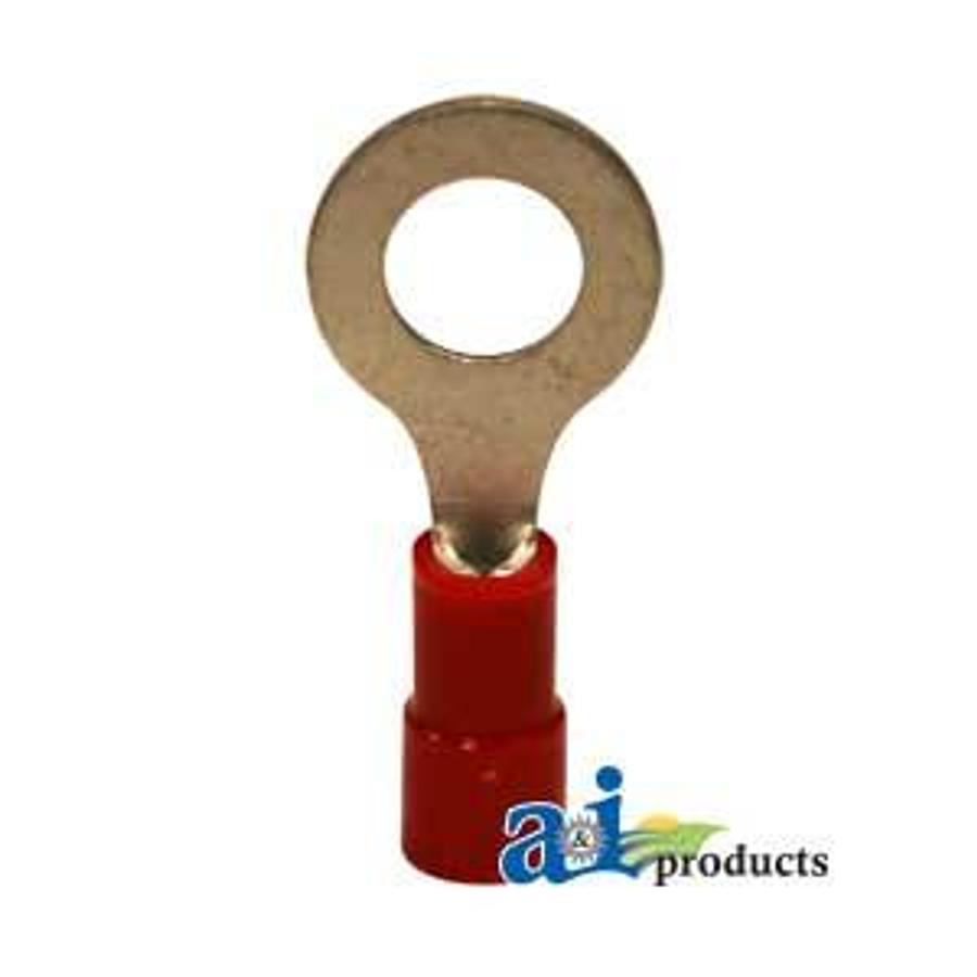 Ring Terminal, Insulated, Wire Size 22-16, Stud Size 1/4, 10 Pk