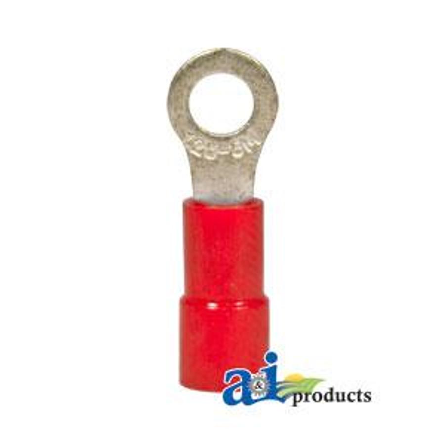 Ring Terminal, Insulated, Wire Size 22-16, Stud Size #6, 10 Pk