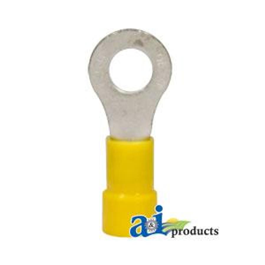 Ring Terminal, Insulated, Wire Size 12-10, Stud Size 1/4", 10 Pk