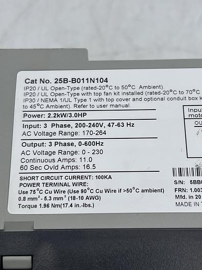 Used Allen-Bradley 25B-B011N104 Ser A