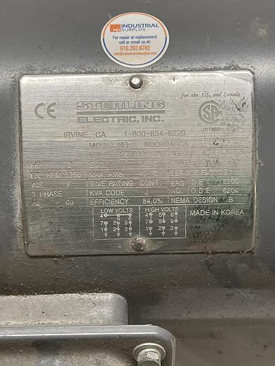 Used Sterling NBO024FCA 2HP 3PH, G0512A002292 1750RPM RATIO 6.0