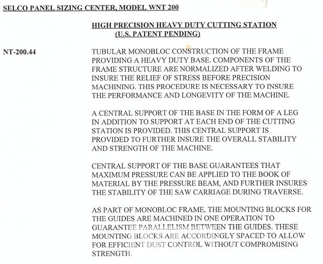 Used 1997 Selco WNT-200 Panel Saw