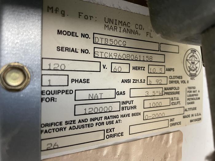 Used 1996 UNIMAC 50LB GAS DRYER