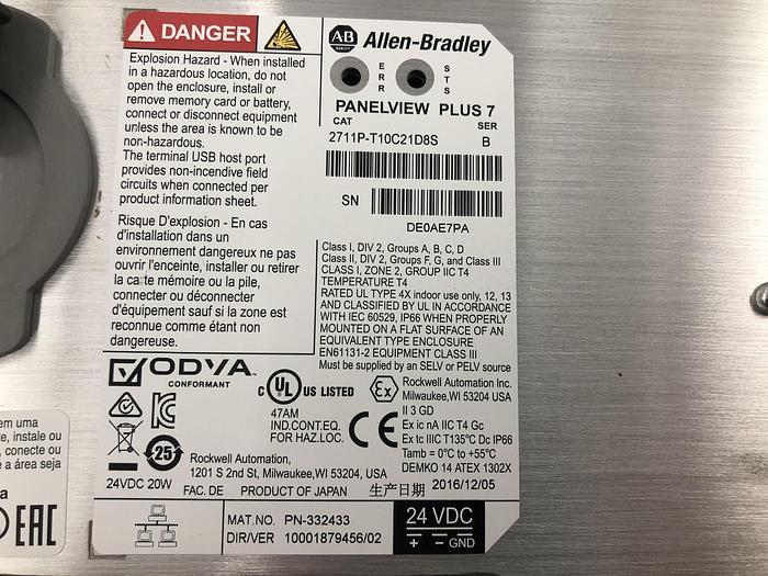 Used ALLEN BRADLEY PANELVIEW PLUS 7 SERIES B 2016