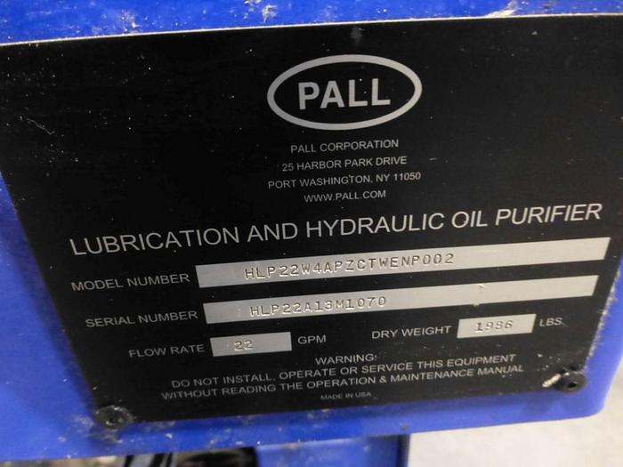 Used PALL LUBRICATION AND HYDRAULIC OIL PURIFIER