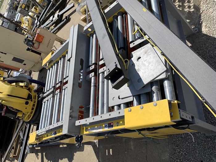 Used CONVEYOR SECTIONS, BALL, ROLLER, POWERED PLC CONTROLLED TRANSFER CONVEYOR,  SAFTEY FENCING