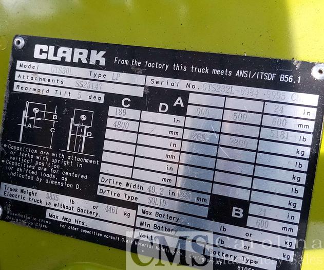 Used Clark GTS30 Forklift