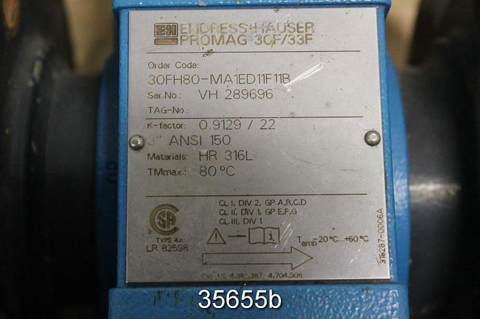 Used Endress & Hauser Promag 30F/33F 3" Magnetic Flow Tube #35655