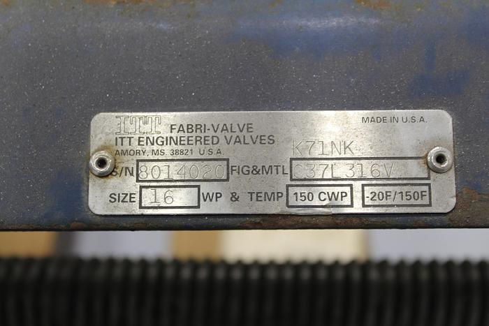 Used Fabri K71NK 16" Hand Operated V-Port Valve #29922