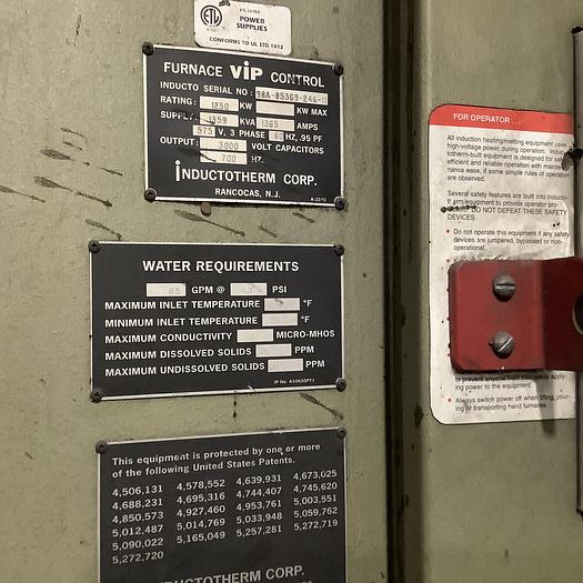 Used INDUCTOTHERM VIP POWER TRAK 1250-CR INDUCTION MELTING FURNACE( On Hold)