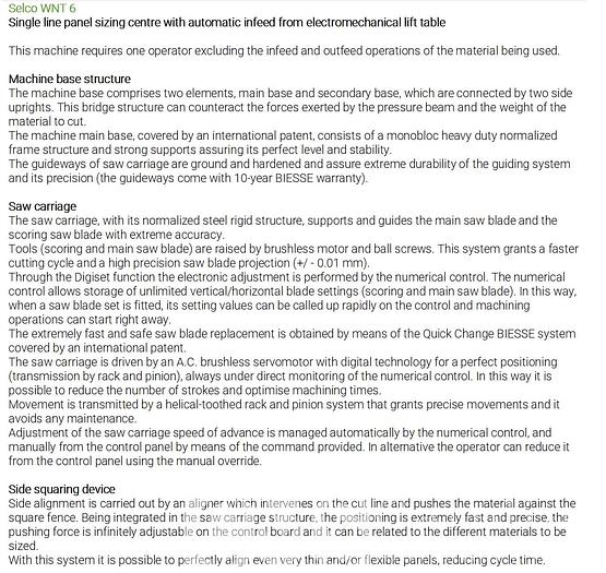 Used Selco WNT 6 Panel Saw