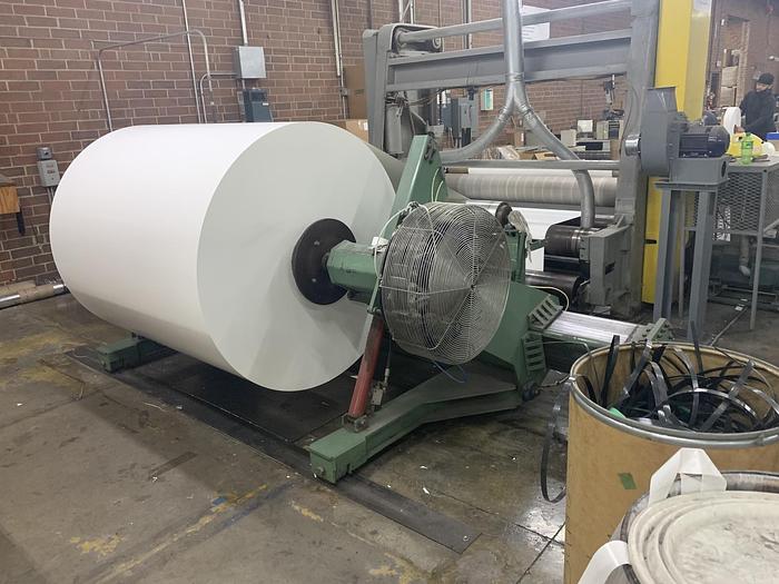 Used 72" WIDE POWELL SHAFTLESS FLOOR PICK UP UNWIND STAND 84" DIAMETER