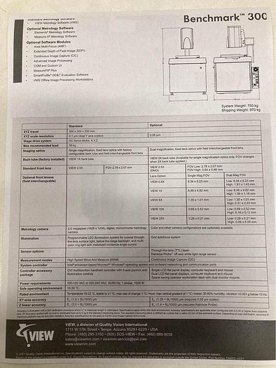 Used View Benchmark 300 High Speed Optical Metrology System