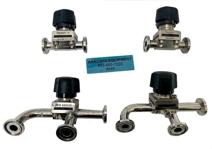 Used Aquasyn 1" 2-way & 3-way Micro Biotech Diaphragm Valves Lot of 4 (8640)W