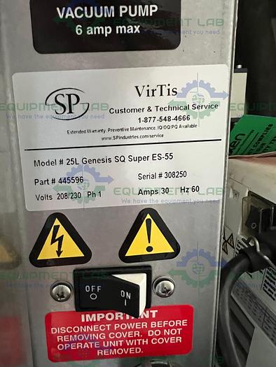 Used VirTis  Genesis 25L SQ Super ES-55 Pilot  Freeze Dryer Lyophilizer 230V