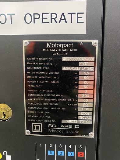 Used 2017 Square D Motorpact Class E2 MV MCC Surplus Motor Control Center