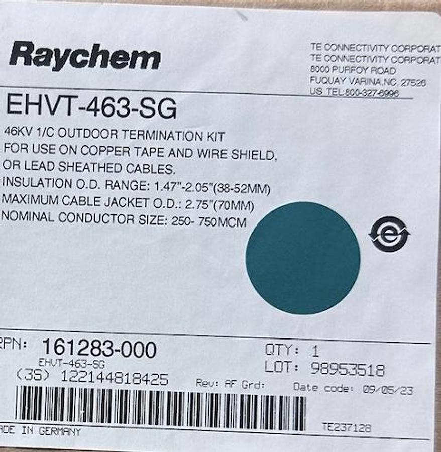 Surplus 2023 Raychem EHVT‑463‑SG – 46 kV outdoor shielded termination kit, heat‑shrink, for 250–750 kcmil cables