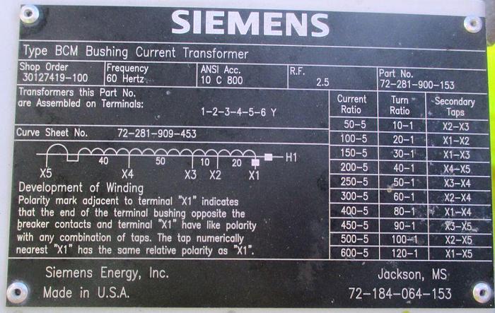 Surplus 2013 Siemens 145kV Substation SF6 Circuit Breakers, 1200 Amp