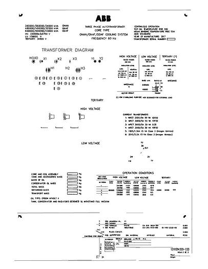 Used 2017 ABB 360-600 MVA 230/138 kV ONAN/ON AF /ODAF COOLING