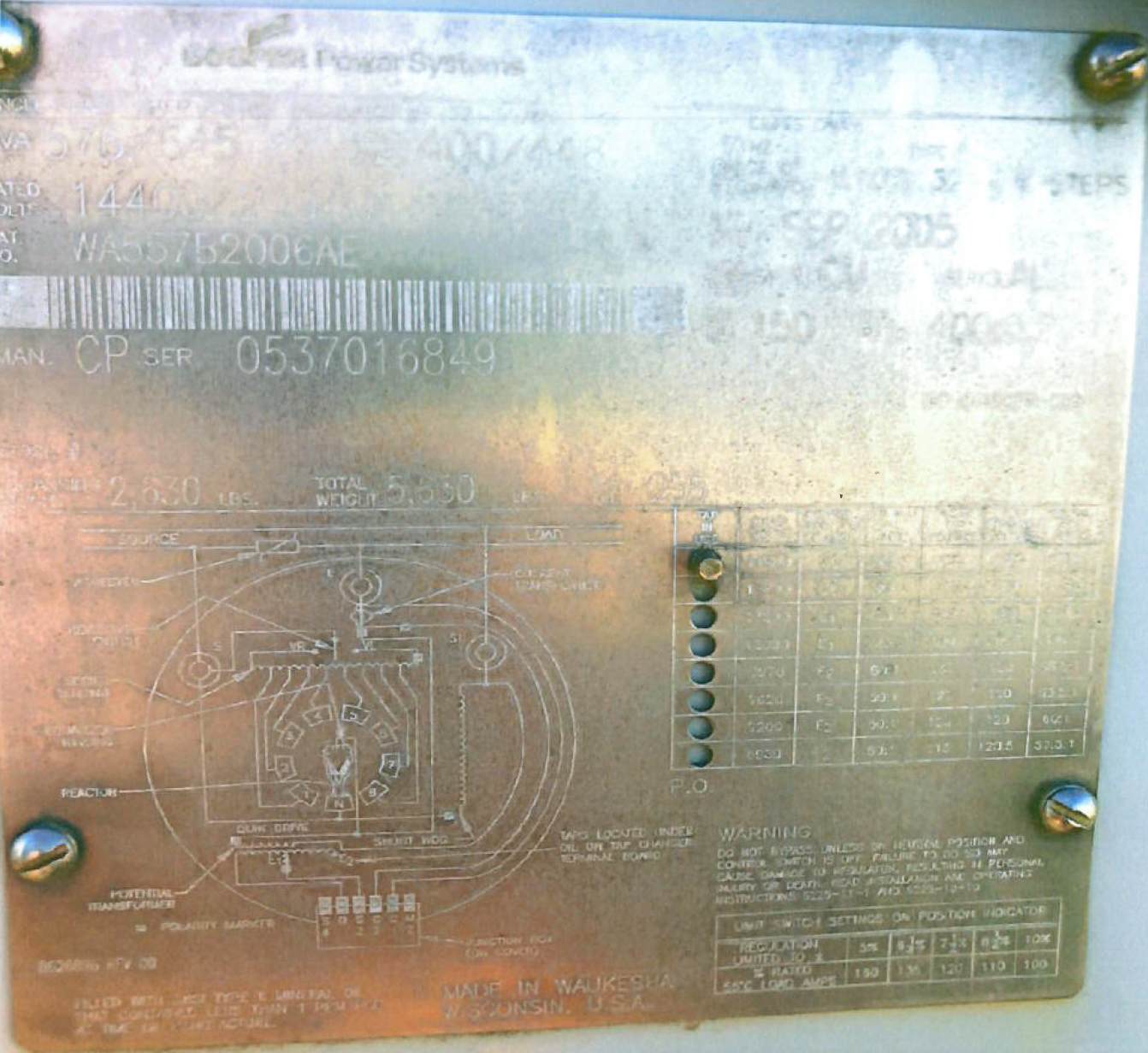 Used 1999 Carte 5 MVA Transformer, HV- 24940Y/14400, LV-4160Y/2400