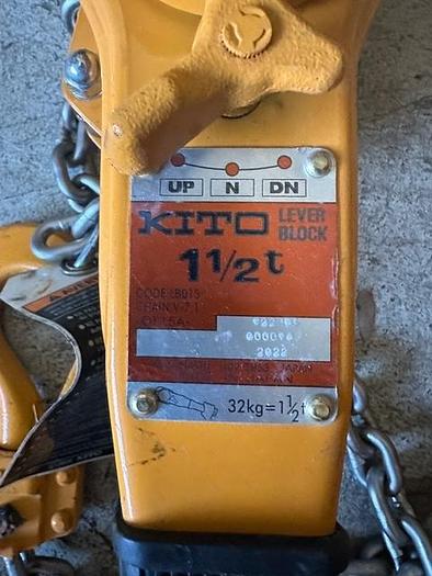 Surplus 2022 Kito 3/4 and 1.5 ton used chain hoists