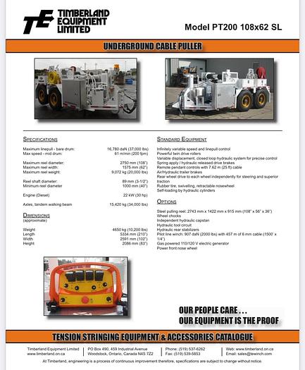 Used Timberland PT200 100x62 SL Underground Cable Puller