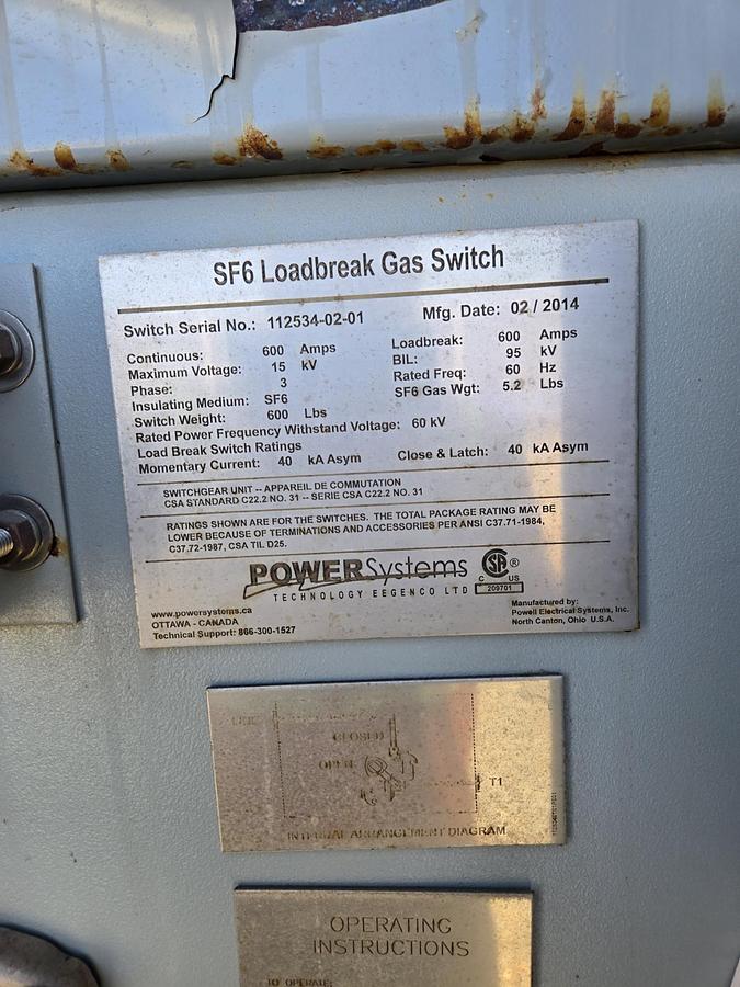 Used Power Systems enclosed mini substations (x2) cw/ 750kVA Transformers, 12.47kV SF6 Breakers, & ATS's