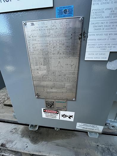 Surplus 2011 VIRGINIA TRANSFORMER QTY(4) 600 kVA HV: 6900V LV: 480Y/277 V