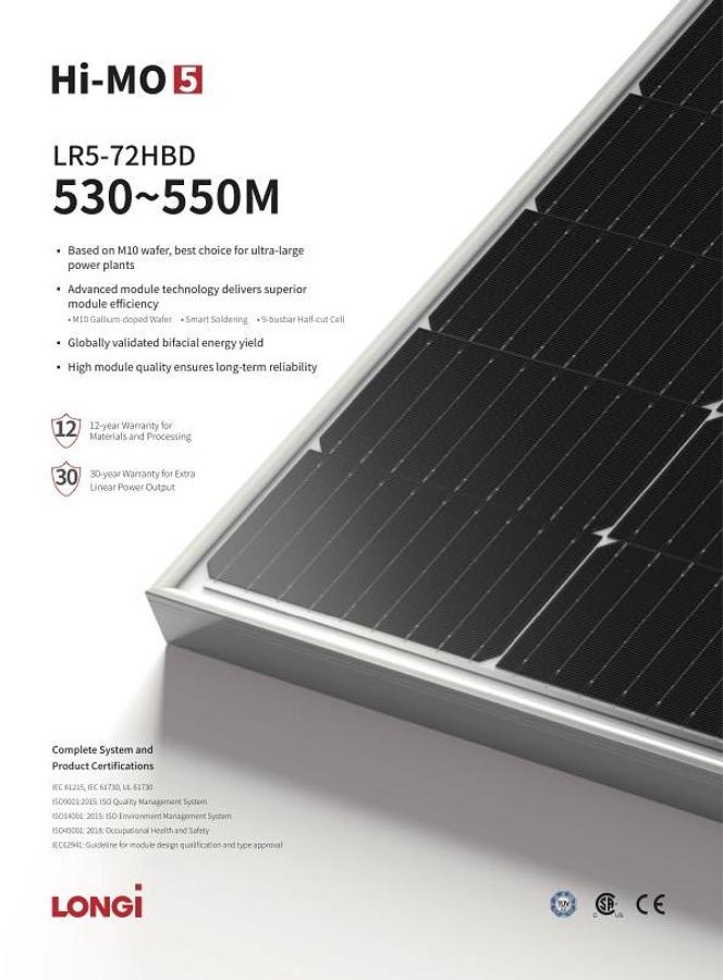 Surplus 2025 LONGi Hi-MO5 LR5-72HBD 530~550M Solar Panels