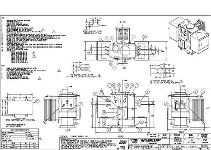 Surplus 2011 VIRGINIA TRANSFORMER QTY(5) 600 kVA HV: 6900V LV: 480Y/277 V
