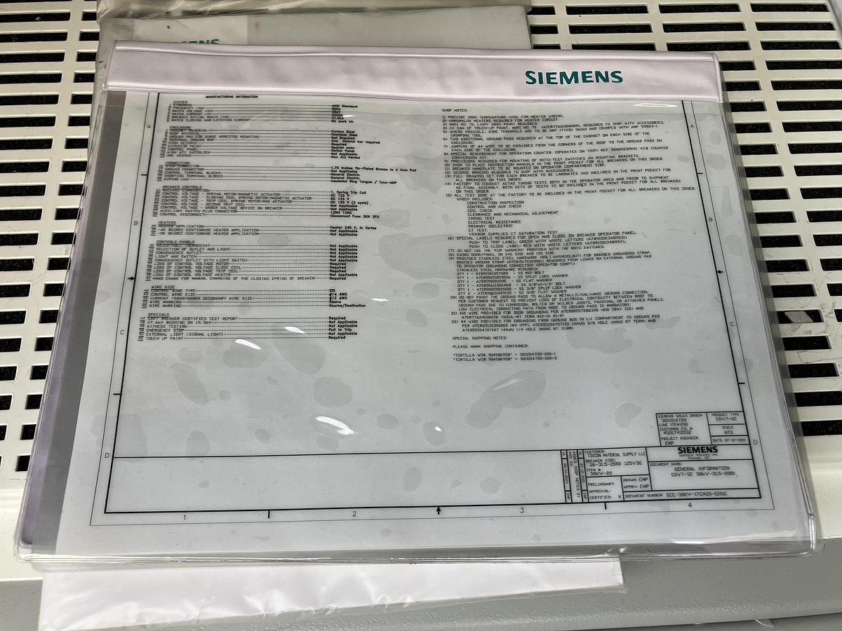 2025 Siemens SDV7-SE 38kV-2000A new unused Vacuum breaker