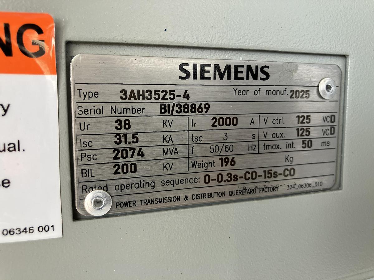 2025 Siemens SDV7-SE 38kV-2000A new unused Vacuum breaker