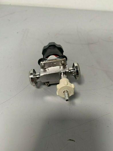 Used ITT Pure-Flo Stainless Steel Diaphragm Valve w/ 1/2" Sanitary Fit & Sample Valve