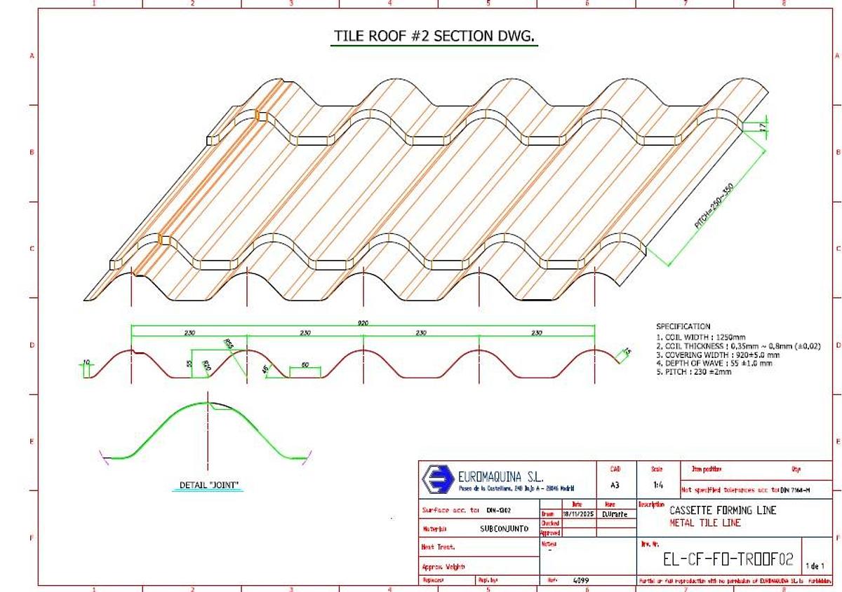 Used 2010 ILKWANG METAL SHEET PROFILING LINE FOR TILE ROOF PANELS