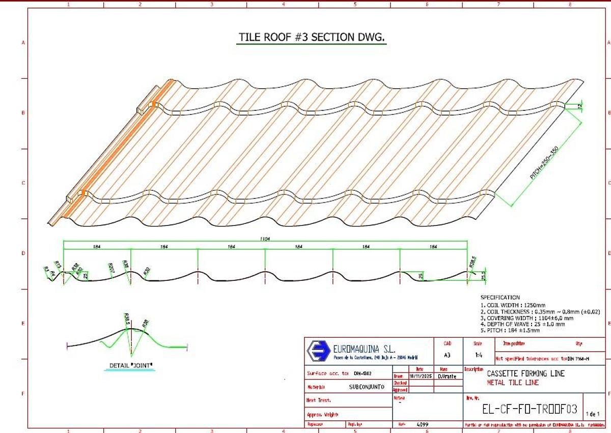 Used 2010 ILKWANG METAL SHEET PROFILING LINE FOR TILE ROOF PANELS