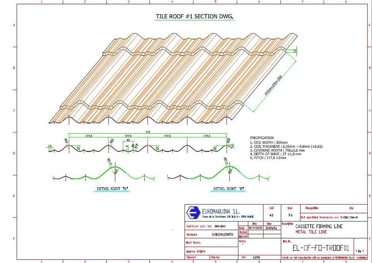 Used 2010 ILKWANG METAL SHEET PROFILING LINE FOR TILE ROOF PANELS