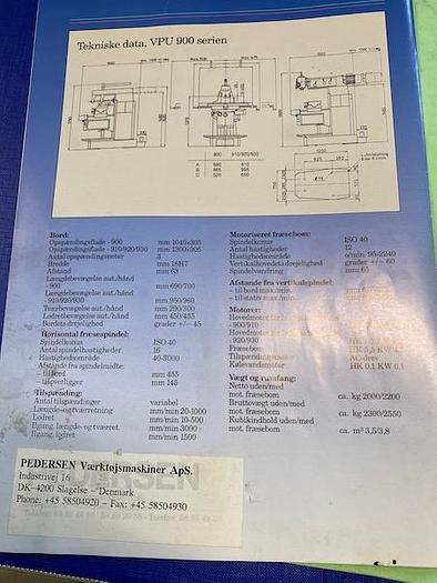 Used UNIVERSAL MILLING MACHINE, MANUF. PEDERSEN, MODEL VPU 910, SERIAL NO. 9086