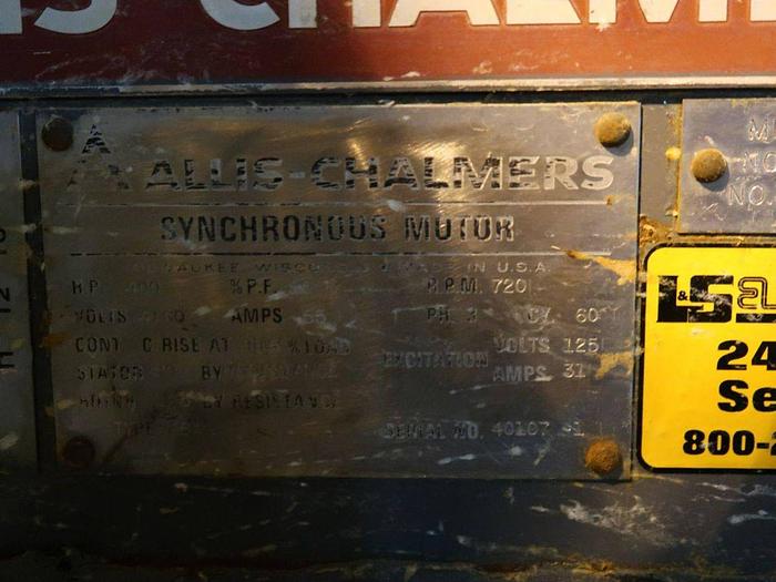 Used ALLIS CHALMERS 400HP 4160 VOLT 720 RPM DC MOTOR