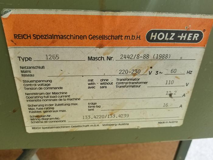 Used Holz-Her 1265 Supercut Vertical Panel Saw, 1988, Cleaned, Checked, 230V, 3PH