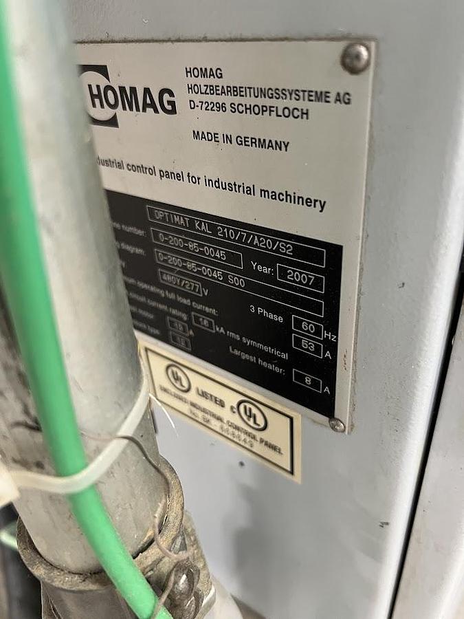 Used 2007 HOMAG OPTIMAT KAL 210/7/A20/S2 EDGEBANDER