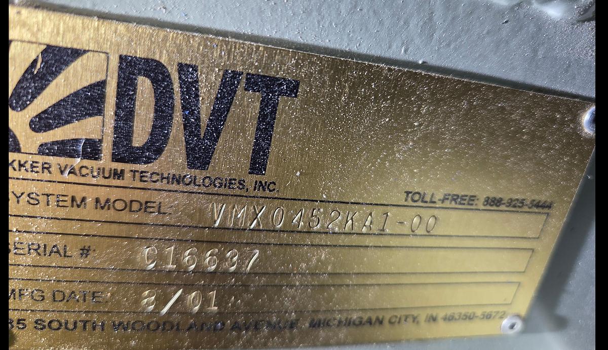 Used Dekker Vacuum Pump, 20HP, 3PH, 410CM, 29" Hg, Cleaned Checked, Hose Repaired