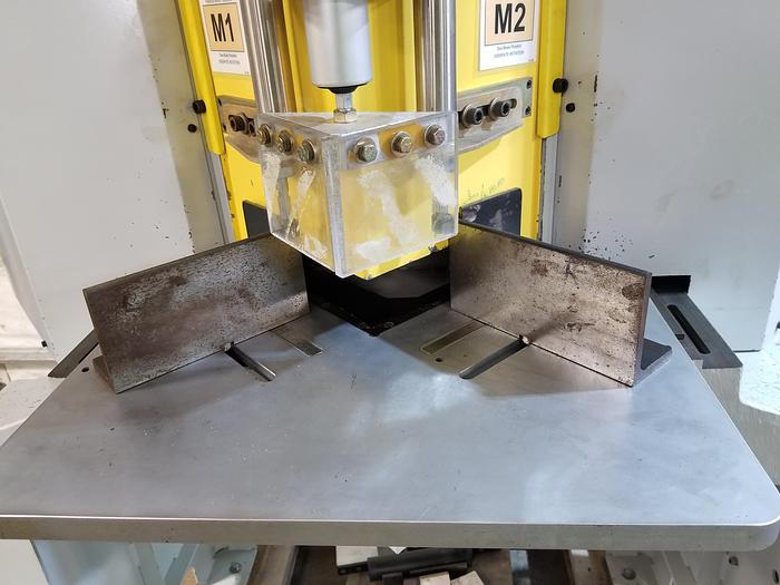 Used Pistorius MN-302S, 14" Toe Kick / Notching Saw, 5 1/4" x 5 1/4" x 5 1/4"High Cut Capacity Rail Style Heads, Reconditioned, 3PH