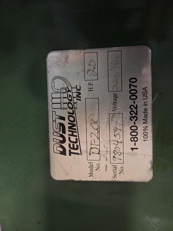 Used Dust Technology DT-200 20HP Dust Collector, 1998, 4 Stack Filter bags, Barrel Collection, Barrel Skirts, All Clamps, Rods, Cleaned, Checked