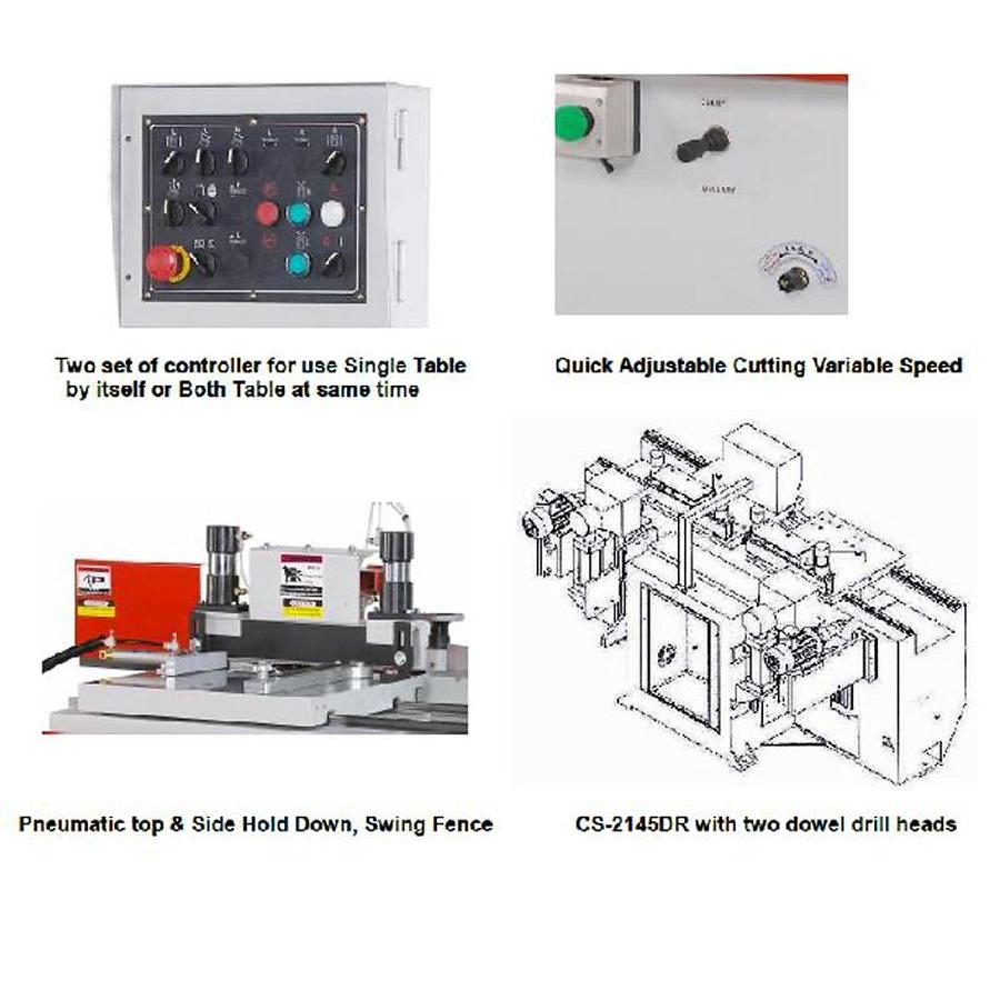 Used Castaly Auto Slide Shaper, End Tenoner / Match, Two Tables, Pneumatic Holddowns,
