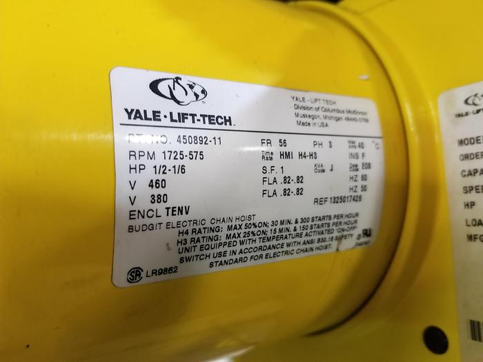 Used Budgit 1/2 Ton Electric Lift, 480V, 3PH