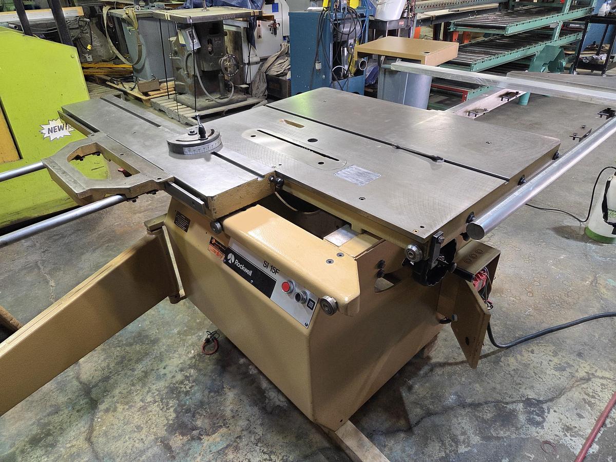 Used Rockwell/ L'invincible, Short Stroke 5' Sliding Table Saw - Model SI 15F, 7.5HP, 3PH, Scoring