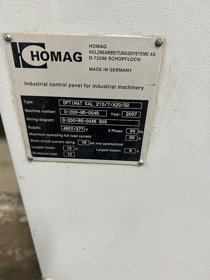 Used 2007 HOMAG OPTIMAT KAL 210/7/A20/S2 EDGEBANDER