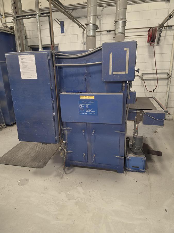 Used Burlington 2 Head Contact Drum Metal Sander W/ wet dust collector.