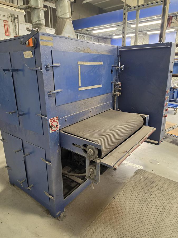 Used Burlington 2 Head Contact Drum Metal Sander W/ wet dust collector.
